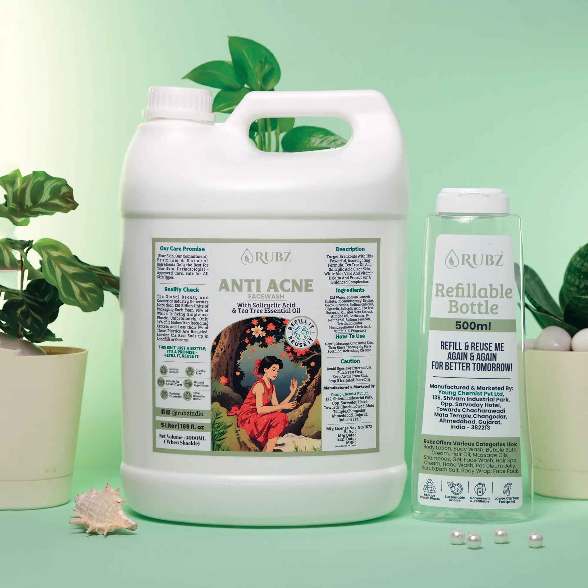 Anti Acne Face Wash - 5 Litre | with 500ml Refillable Bottle