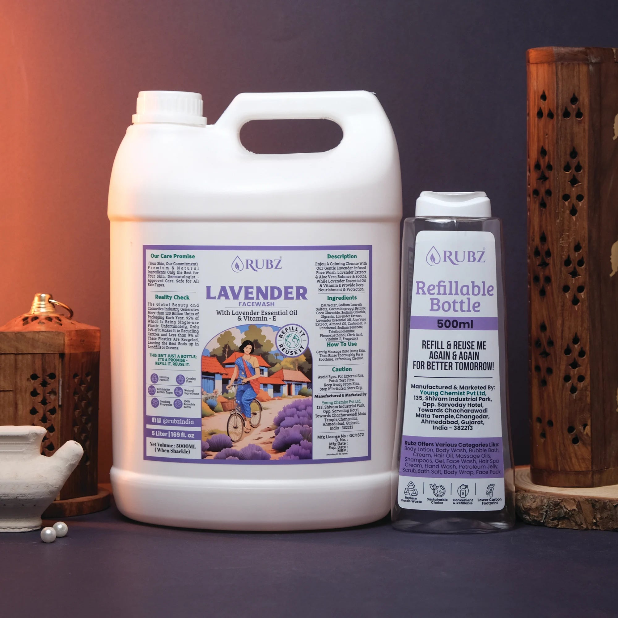 Lavender Face Wash - 5 Litre | with 500ml Refillable Bottle