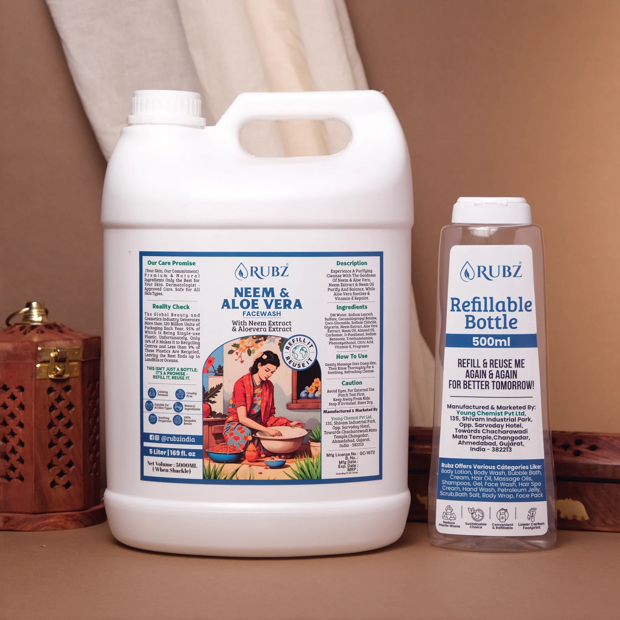 Neem & Aloe Vera Face Wash - 5 Litre | with 500ml Refillable Bottle