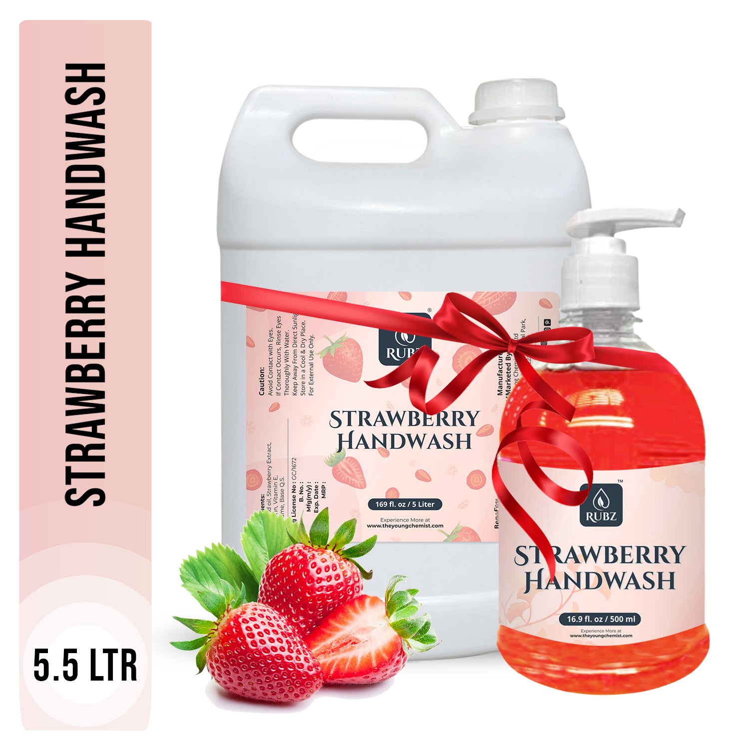 Rubz Strawberry Handwash Refill Pack 5 Litre with 500ml bottle