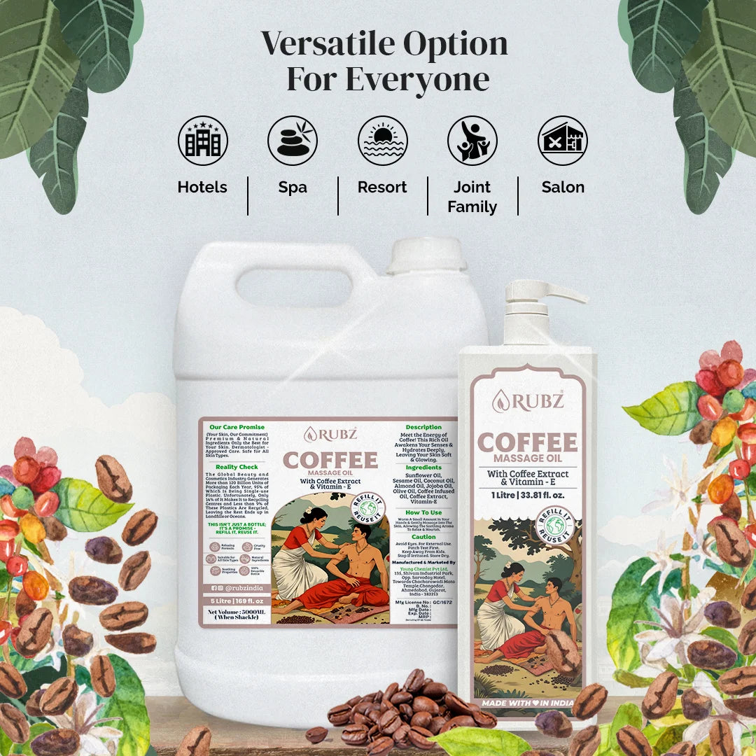 Coffee Body Massage Oil - 5 Litre | with 500ml Refillable Bottle