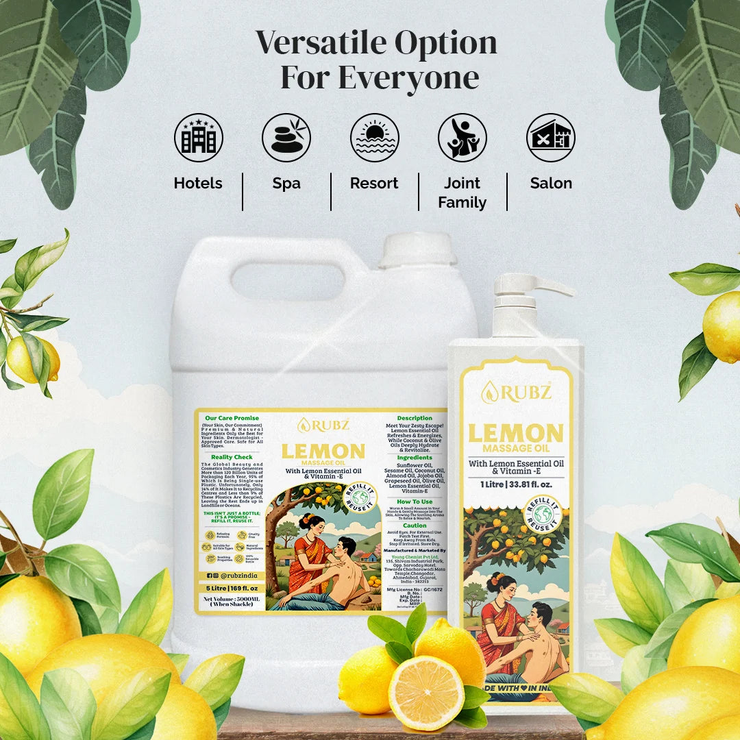 Lemon Body Massage Oil - 5 Litre | with 500ml Refillable Bottle