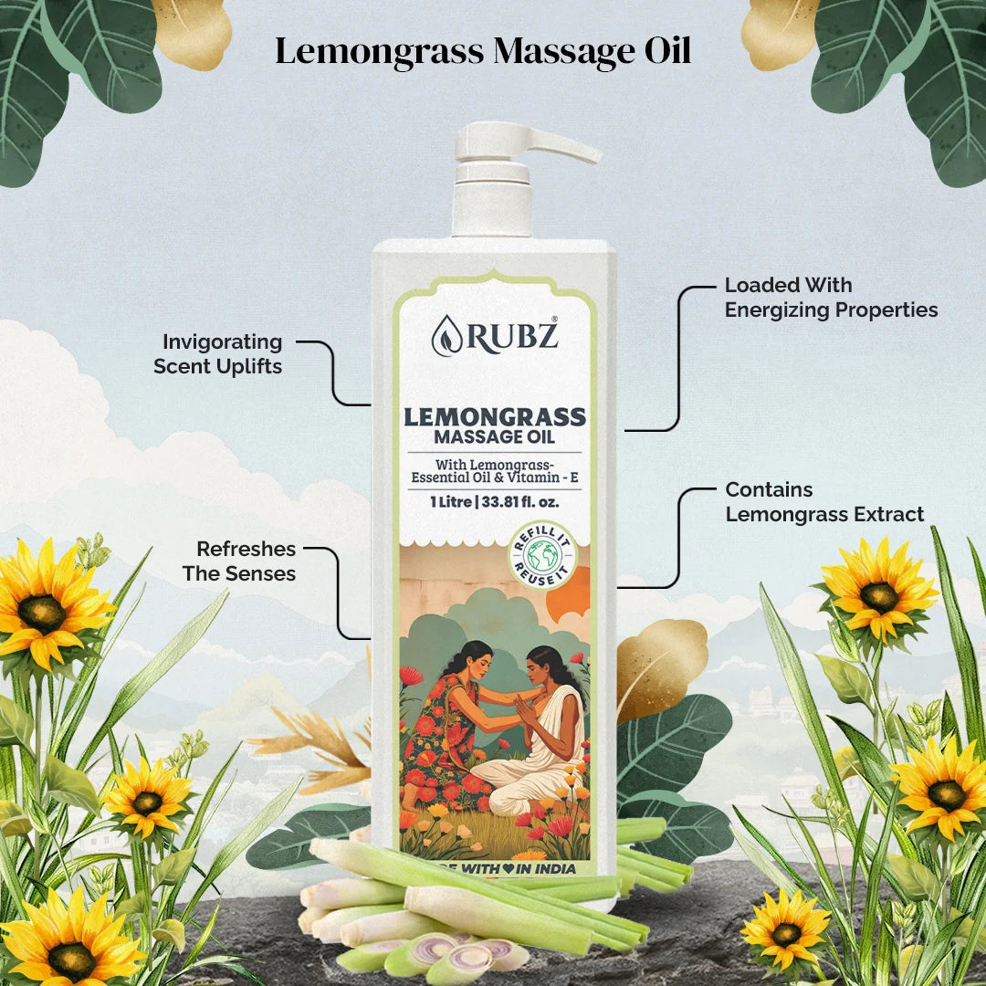 Lemongrass Body Massage Oil - 5 Litre | with 500ml Refillable Bottle