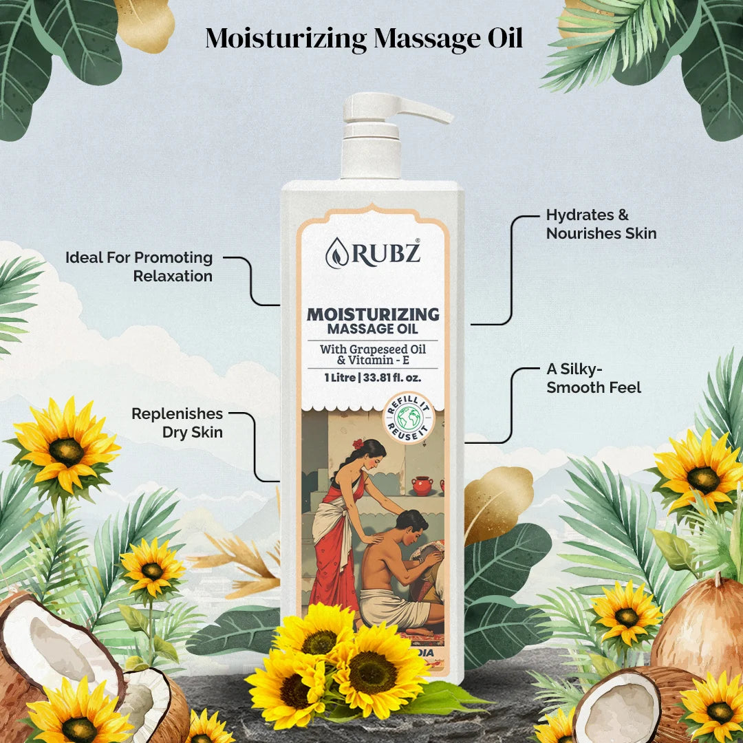 Premium Moisturizing Body Massage Oil - 5 Litre | with 500ml Refillable Bottle