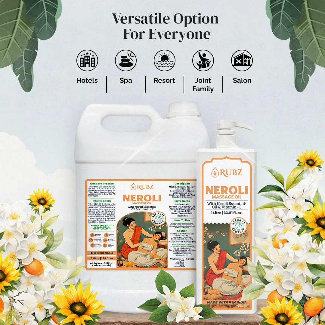 Neroli Body Massage Oil - 5 Litre | with 500ml Refillable Bottle