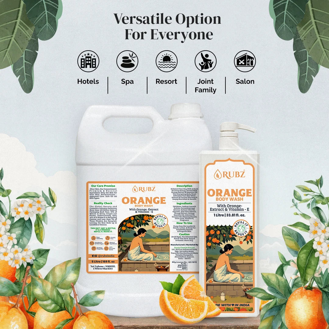 Orange Body Wash - 5 Litre | with 500ml Refillable Bottle