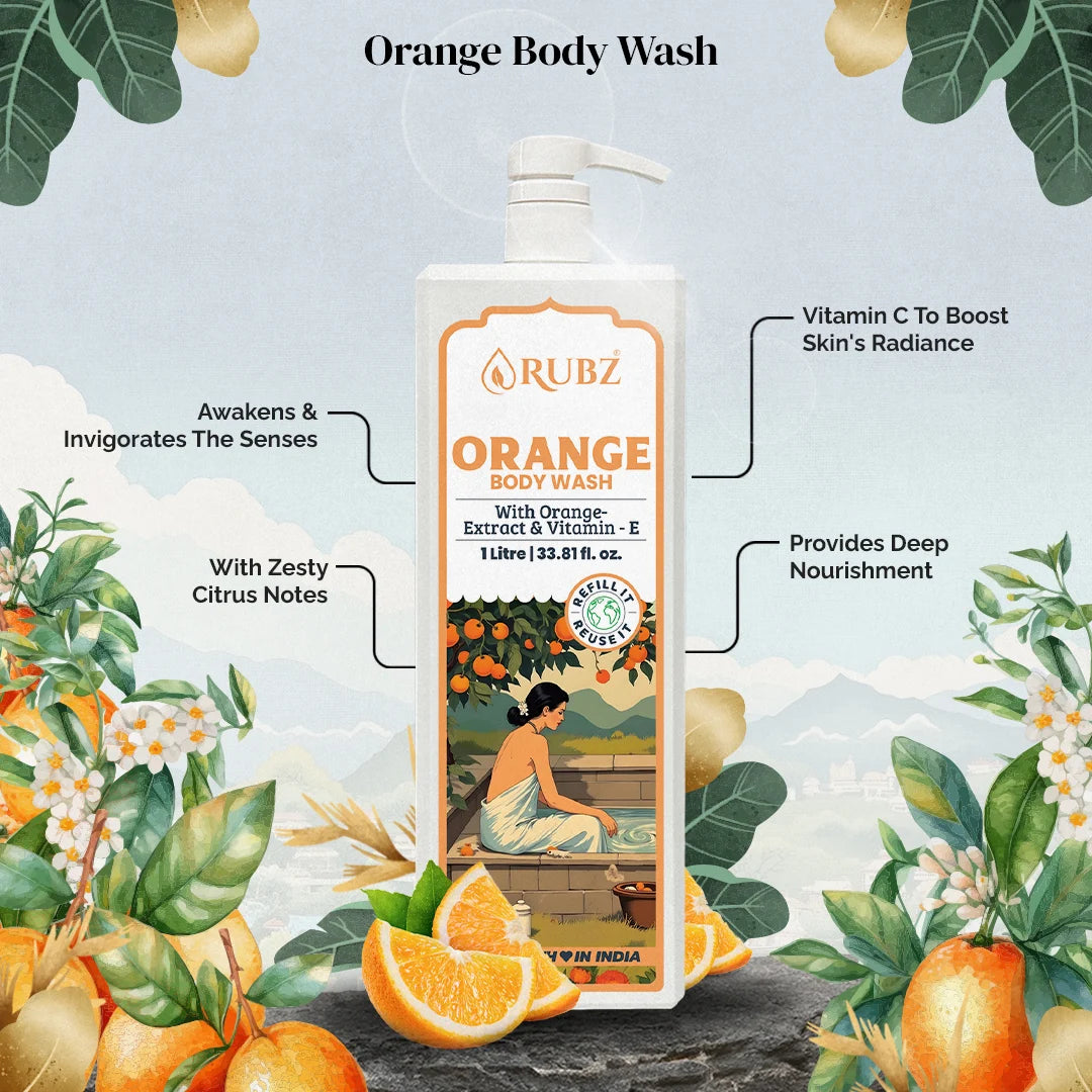 Orange Body Wash - 5 Litre | with 500ml Refillable Bottle