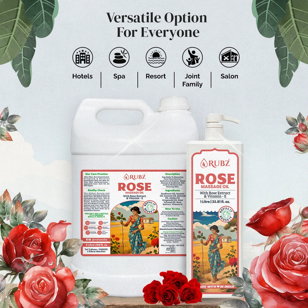 Rose Body Massage Oil - 5 Litre | with 500ml Refillable Bottle