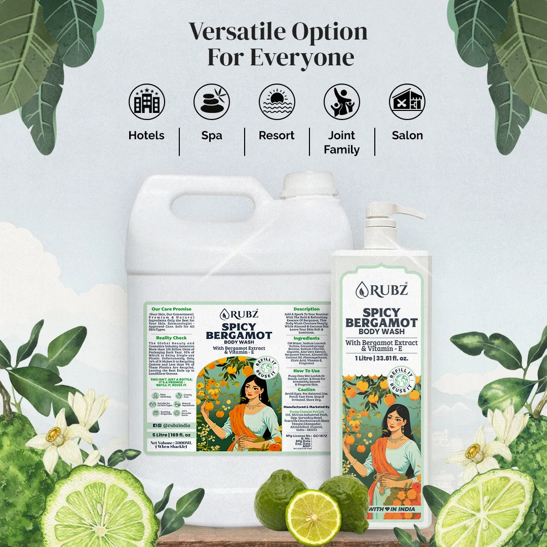 Spicy Bergamot Body Wash - 5 Litre | with 500ml Refillable Bottle