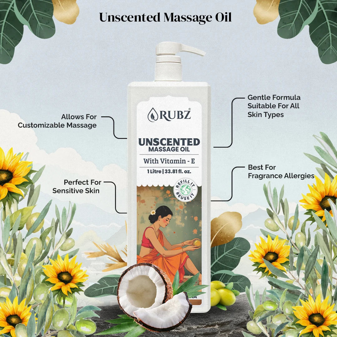 Unscented White Body Massage Oil - 5 Litre | with 500ml Refillable Bottle