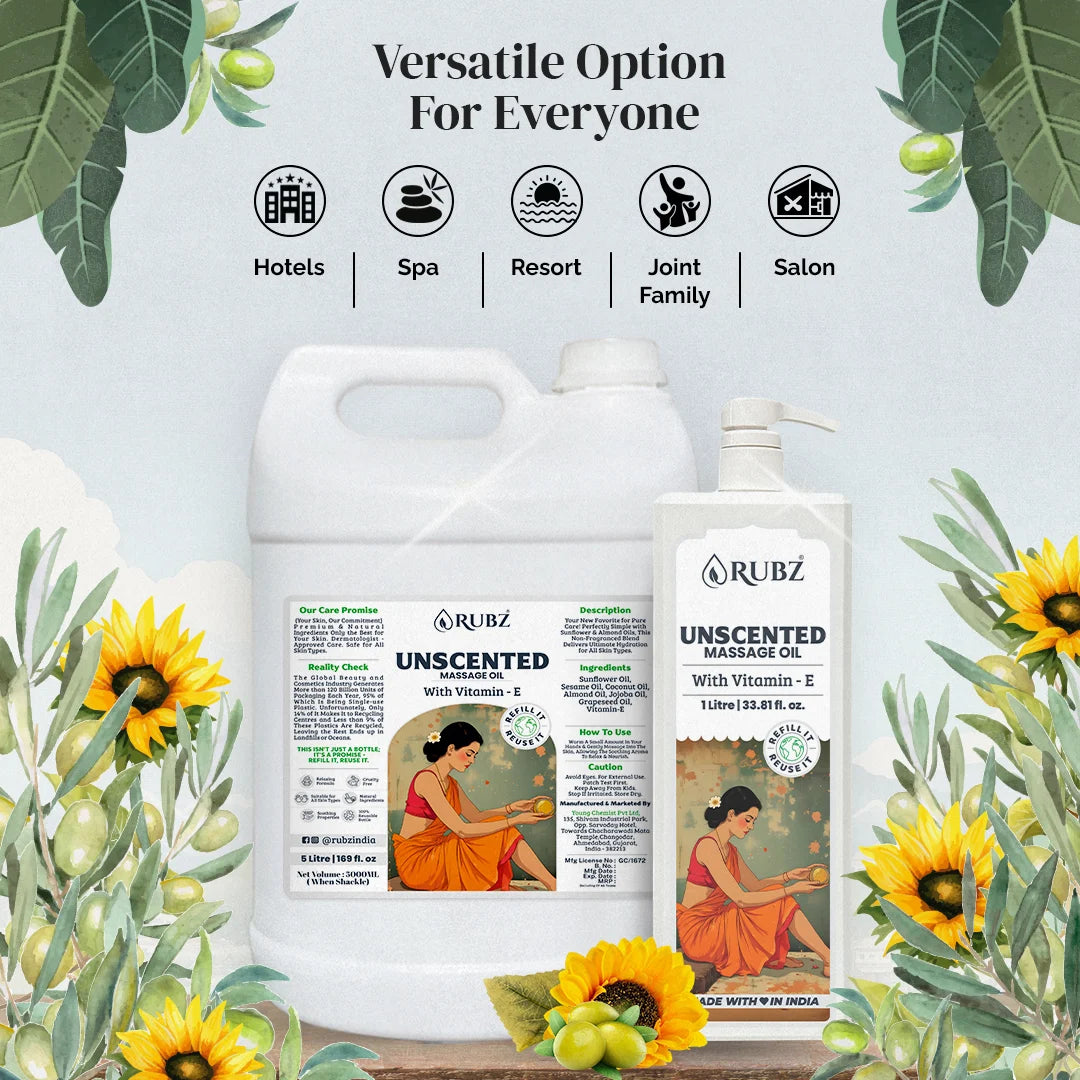 Unscented White Body Massage Oil - 5 Litre | with 500ml Refillable Bottle