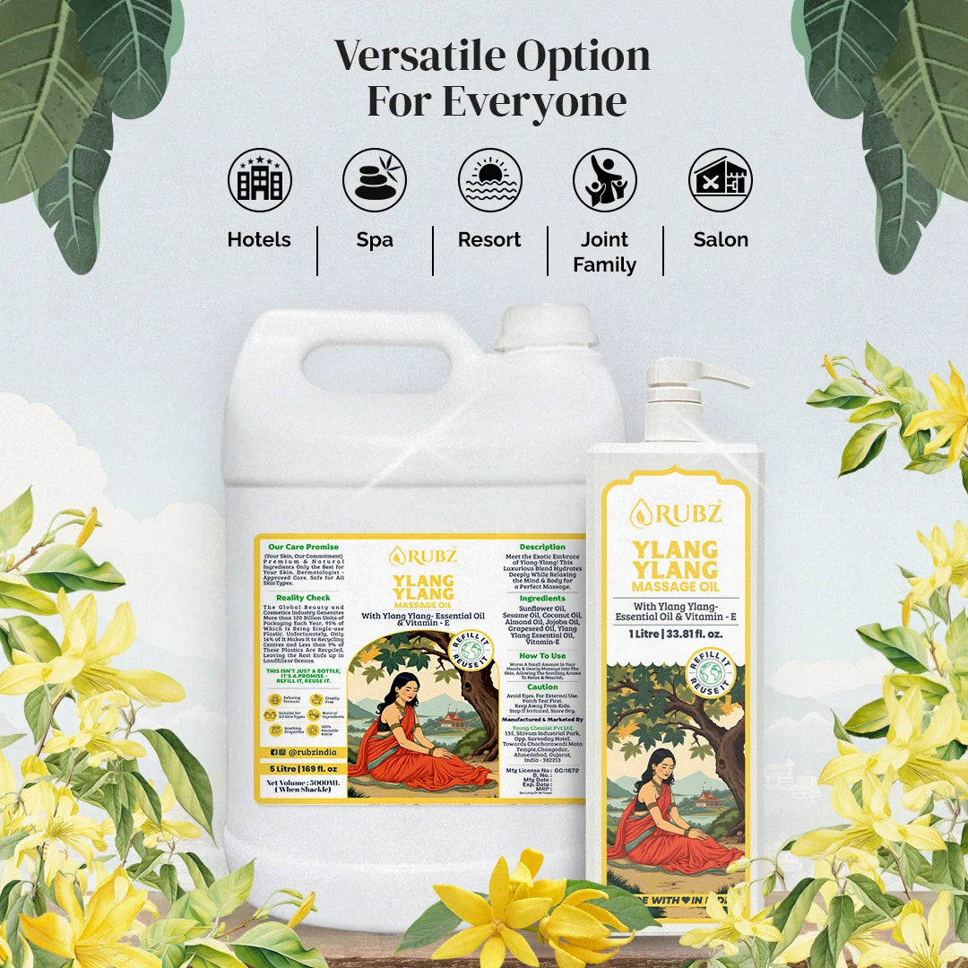 Ylang Ylang Body Massage Oil - 5 Litre | with 500ml Refillable Bottle